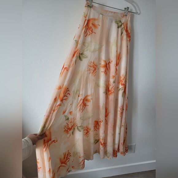 NEW Petal Roz Floral Maxi Skirt Orange Pastel Flowy Fairy Cottage Ethereal Small - Picture 2 of 7